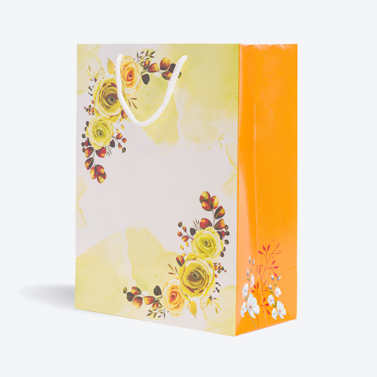 Yellow Mustard Printed Floral Paper Bag (Pack of 10)