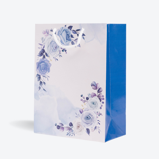 Blue Floral Printed Paper Bag (Pack of 10)